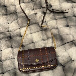 Tory Burch Brown Crossbody Bag with Gold Chain